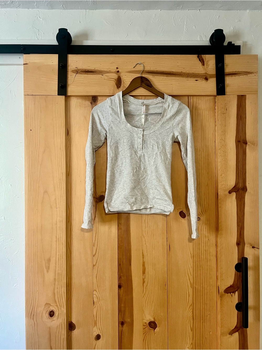 Free People Light Heather Gray Long-Sleeve Henley Top